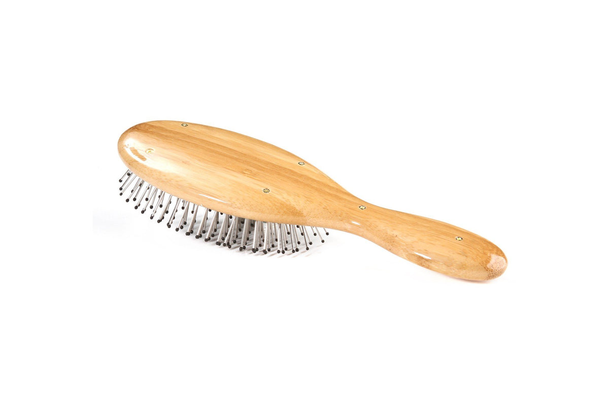 Bass Brushes Medium Oval Cushion Hairbrush Wire Bristle Light Wood Handle 1 Brush