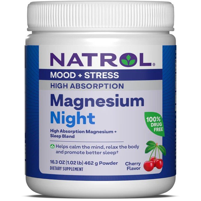 Natrol High Absorption Magnesium Night Powder - Cherry Flavor 16.3 oz Powder