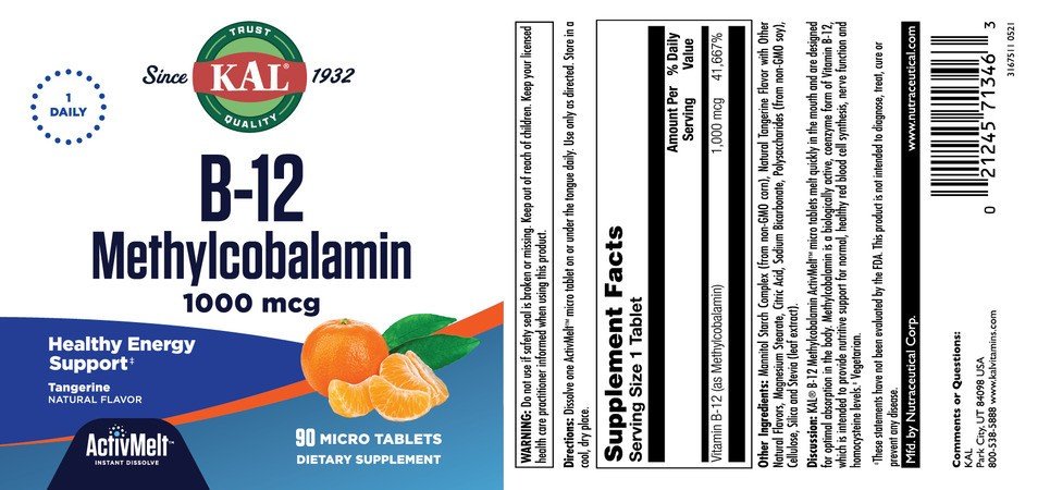 Kal B-12 Methylcobalamin ActivMelt Tangerine 90 Lozenge