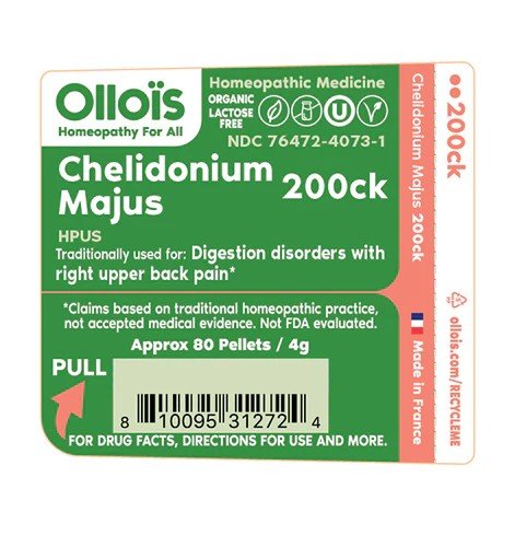 Ollois Homeopathics Chelidonium Majus 200ck Organic &amp; Lactose-Free 80 Pellet