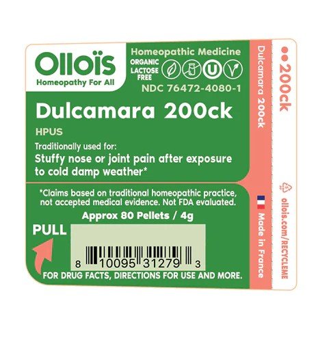 Ollois Homeopathics Dulcamara 200ck Organic &amp; Lactose-Free Pellets 80 Pellet