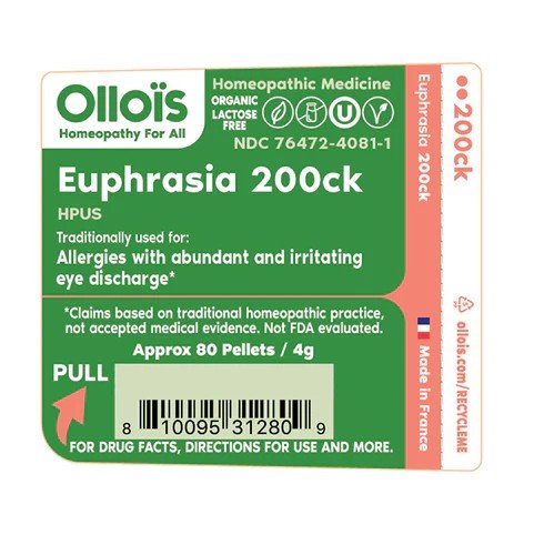 Ollois Homeopathics Euphrasia 200ck Organic &amp; Lactose-Free 80 Pellet