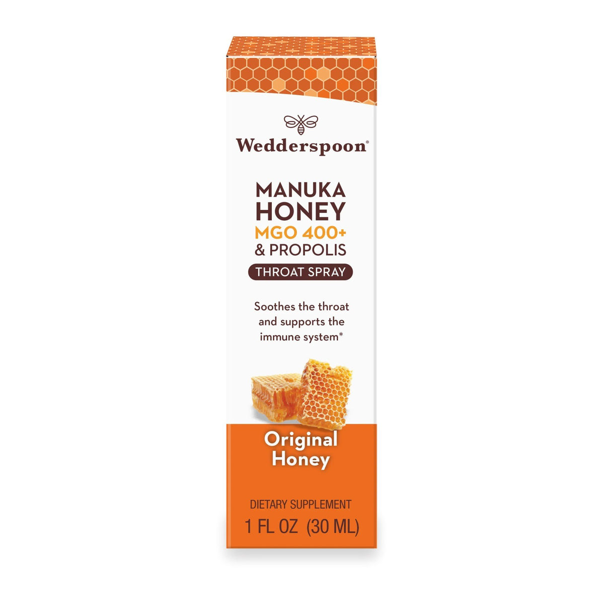 Wedderspoon Propolis and Manuka Honey Throat Spray - Original Honey 1 oz Spray