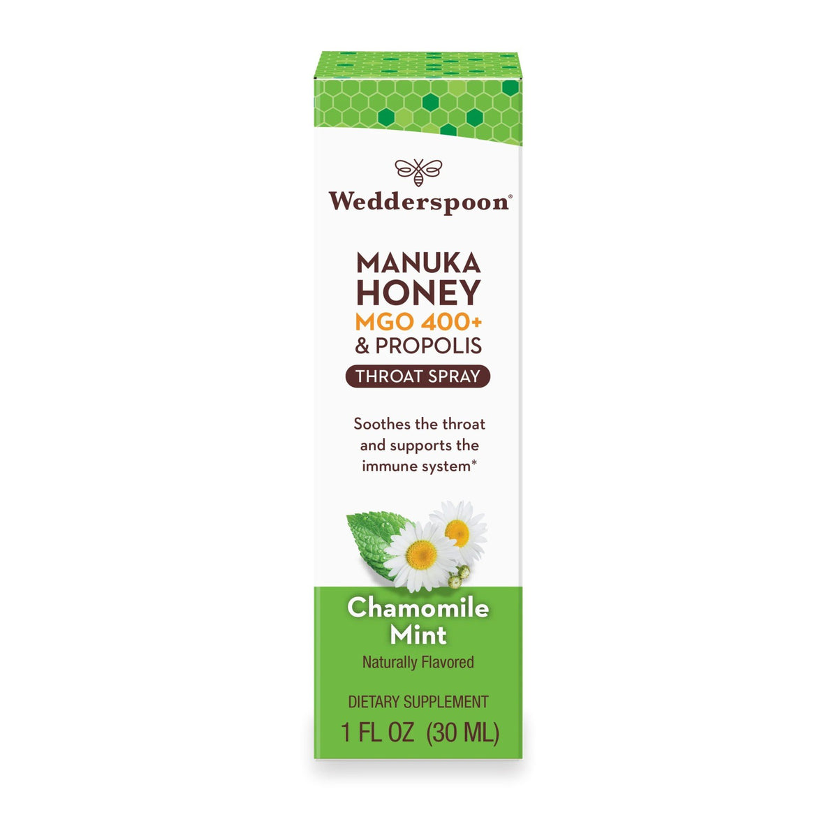 Wedderspoon Propolis and Manuka Honey Throat Spray - Chamomile &amp; Mint 1 oz Spray