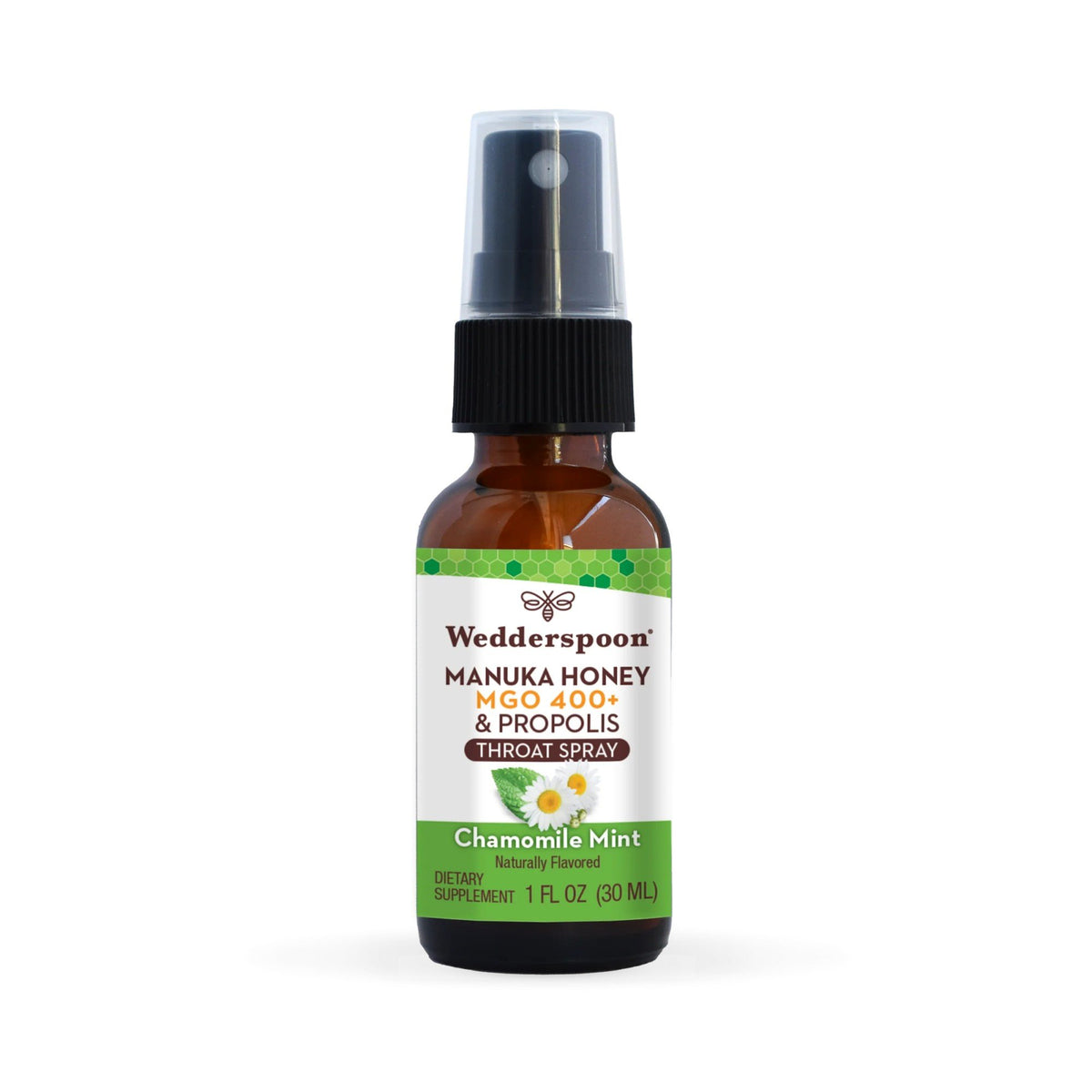 Wedderspoon Propolis and Manuka Honey Throat Spray - Chamomile & Mint 1 oz Spray