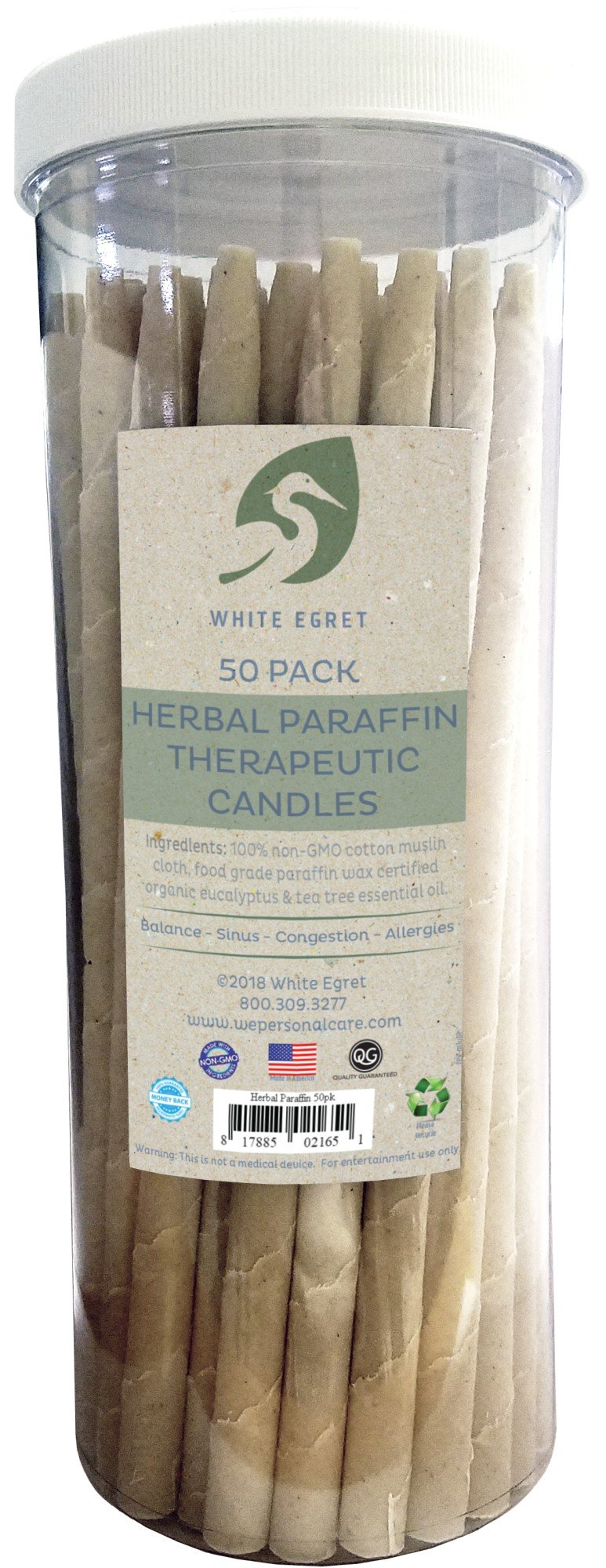 White Egret INC Herbal Paraffin 1/2 Inch Candle 50 Pack Container