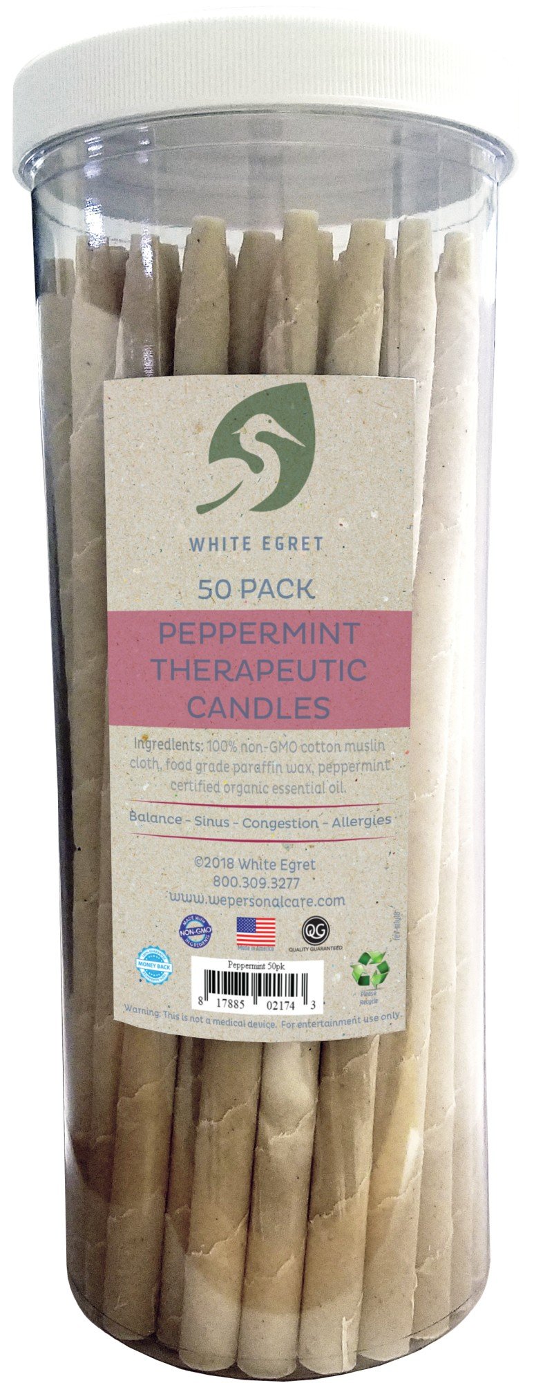 White Egret INC Peppermint Candle Container w/50 1/2 inch 50 Pack