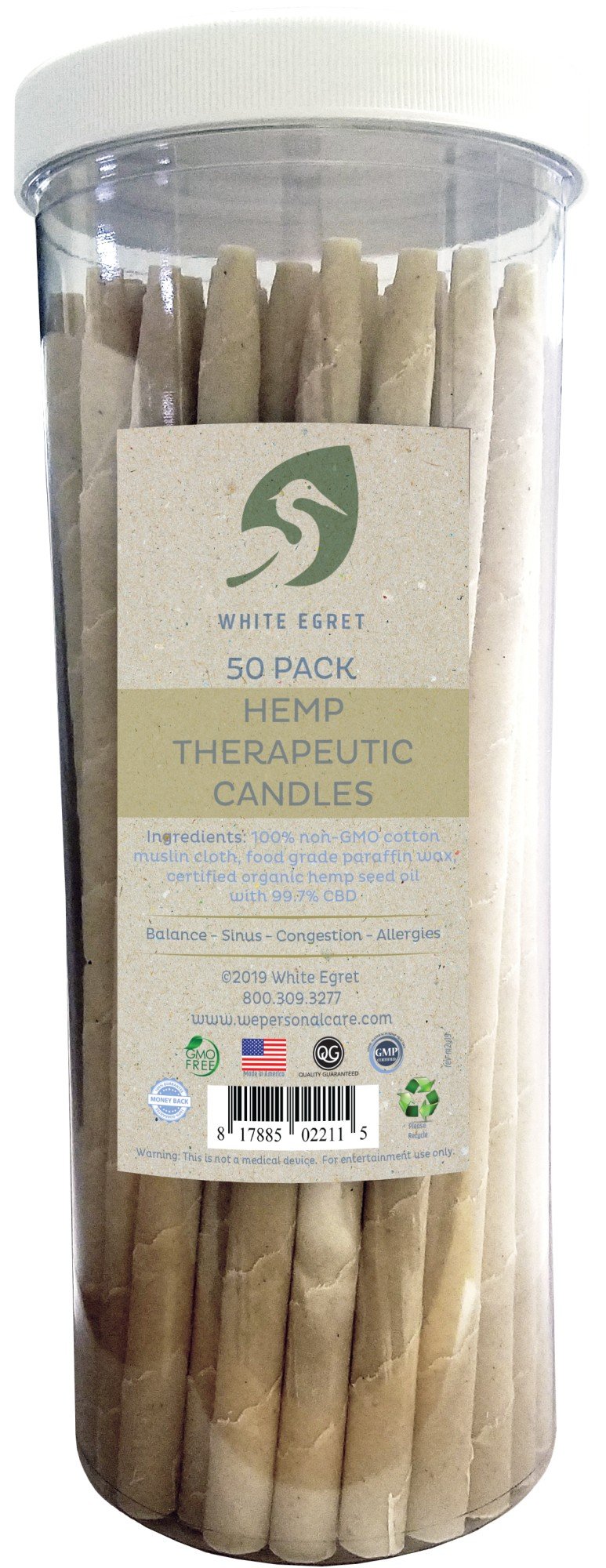 White Egret INC Hemp Paraffin Container with 50 1/2 Inch 50 Pack