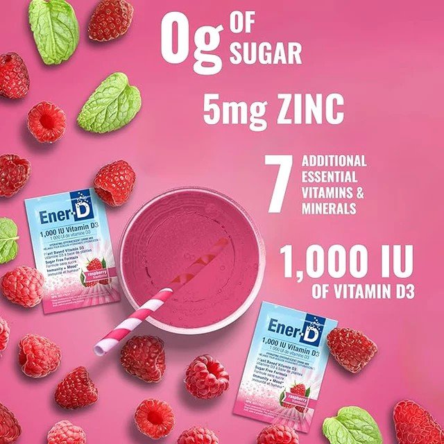 Ener-Life Ener-D+-Vitamin D Drink Mix-1,000 IU of Vitamin D3-Raspberry-30 Count 5.15 oz(146 g) Powder