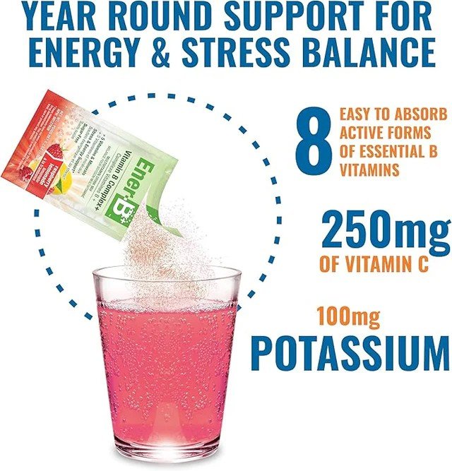 Ener-Life Ener-B+-Vitamin B Complex Drink Mix-Raspberry Lemonade-30 Count 5.75 oz(163 g) Powder
