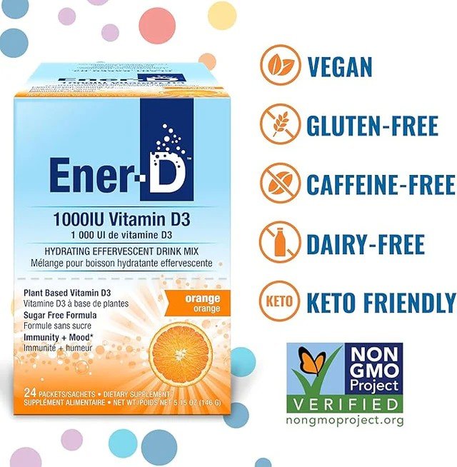 Ener-Life Ener-D+-Vitamin D Drink Mix-1,000 IU of Vitamin D3-Orange-30 Count 5.15 oz(146 g) Powder