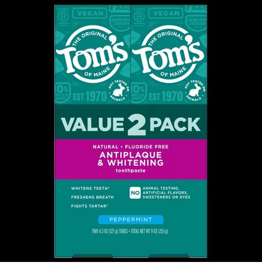 Tom's Of Maine Fluoride-Free Antiplaque & Whitening Toothpaste 2 Pack 4.5 oz Paste