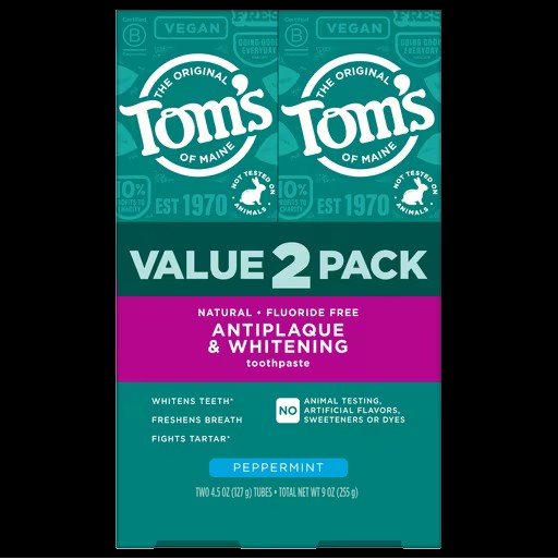Tom&#39;s Of Maine Fluoride-Free Antiplaque &amp; Whitening Toothpaste 2 Pack 4.5 oz Paste