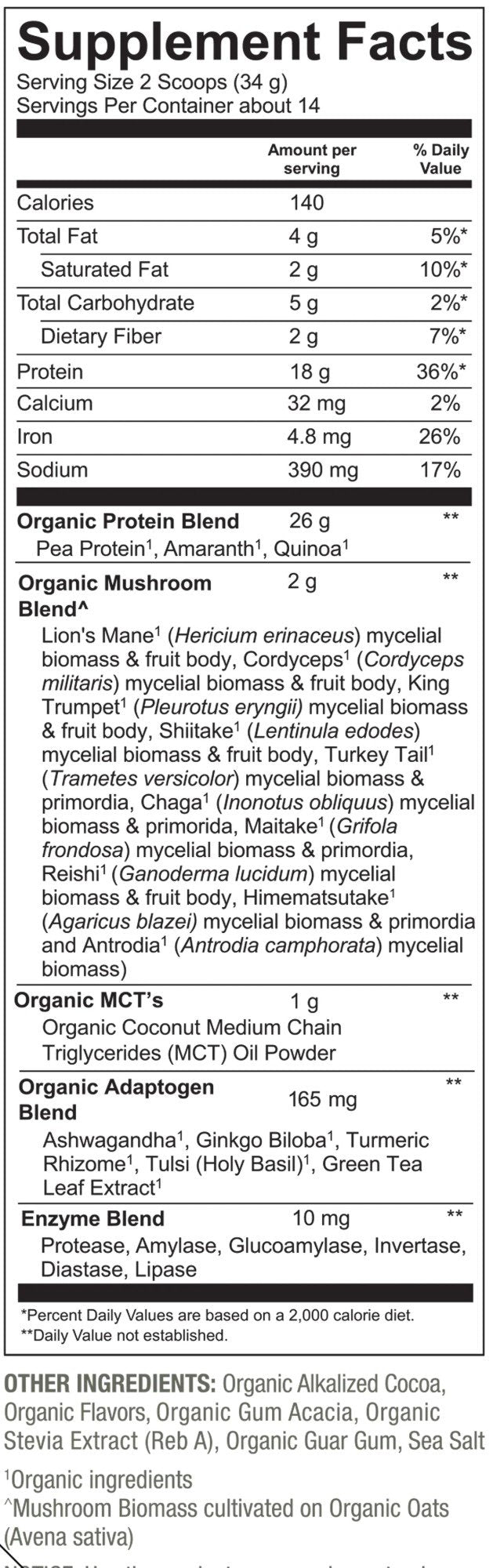 PlantFusion Mushroom &amp; Protein Chocolate 1 lb Powder