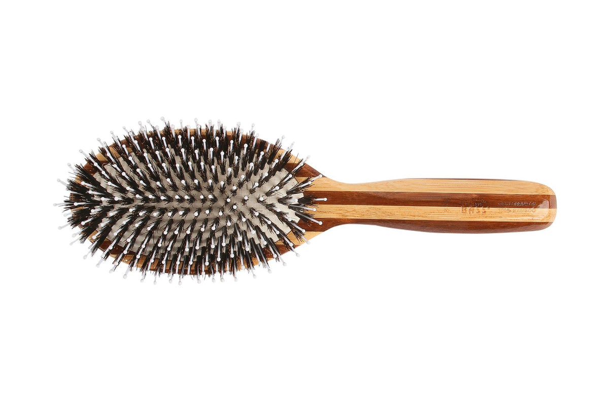 Bass Brushes Large Oval Cushion 100% Natural Boar+White Nylon Bristles Dark Bamboo Handle 1 Brush