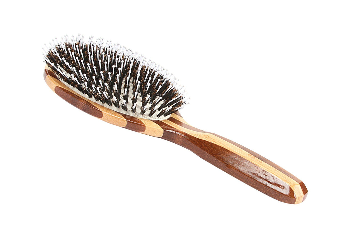 Bass Brushes Large Oval Cushion 100% Natural Boar+White Nylon Bristles Dark Bamboo Handle 1 Brush