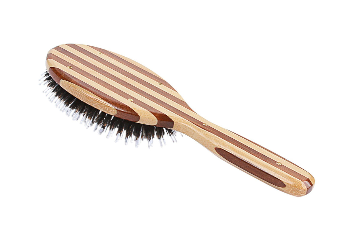 Bass Brushes Large Oval Cushion 100% Natural Boar+White Nylon Bristles Dark Bamboo Handle 1 Brush