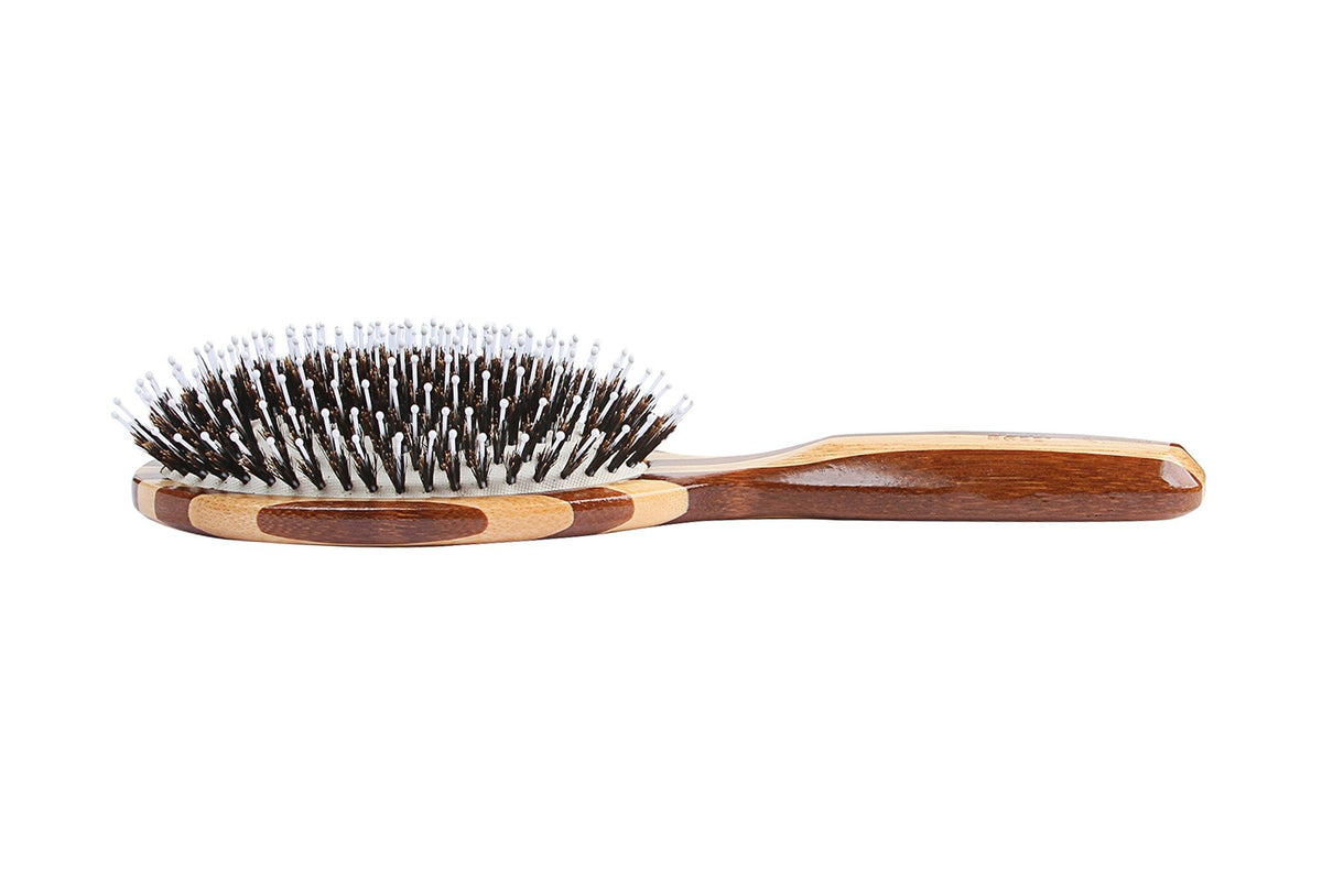 Bass Brushes Large Oval Cushion 100% Natural Boar+White Nylon Bristles Dark Bamboo Handle 1 Brush