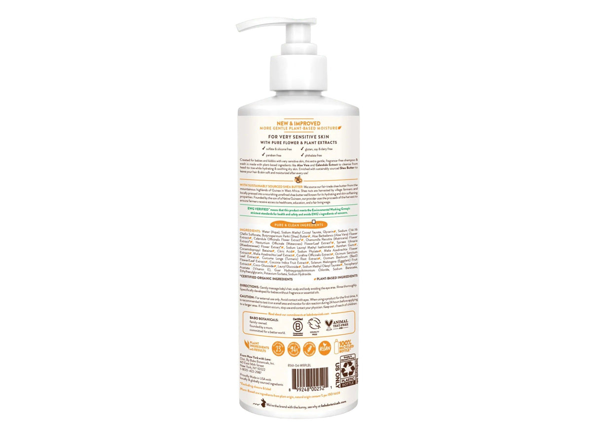 Babo Botanicals Sensitive Baby Fragrance Free Shampoo &amp; Wash 16 oz Liquid