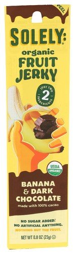 Solely Organic Fruit Jerky - Banana & Dark Chocolate 5 0.8 oz Strips Pack