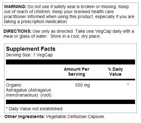 Solaray Organically Grown Astragalus Root 100 VegCap