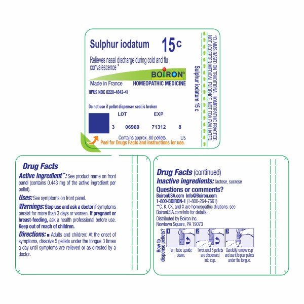 Boiron Sulphur Iodatum 15C Homeopathic Single Medicine For Cough, Cold &amp; Flu 80 Pellet