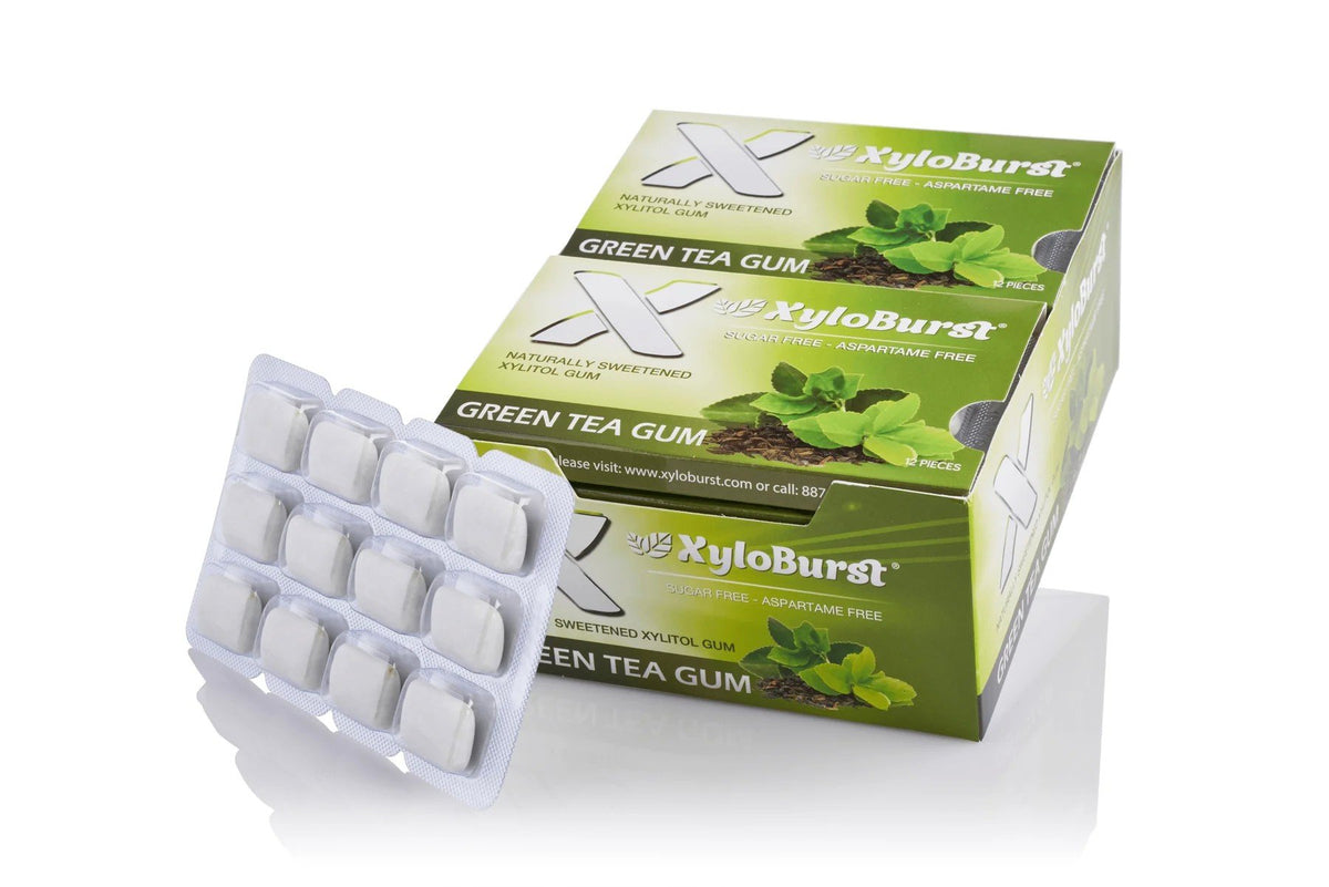 XyloBurst Green Tea Blister Pack Gum 12 Pack Box