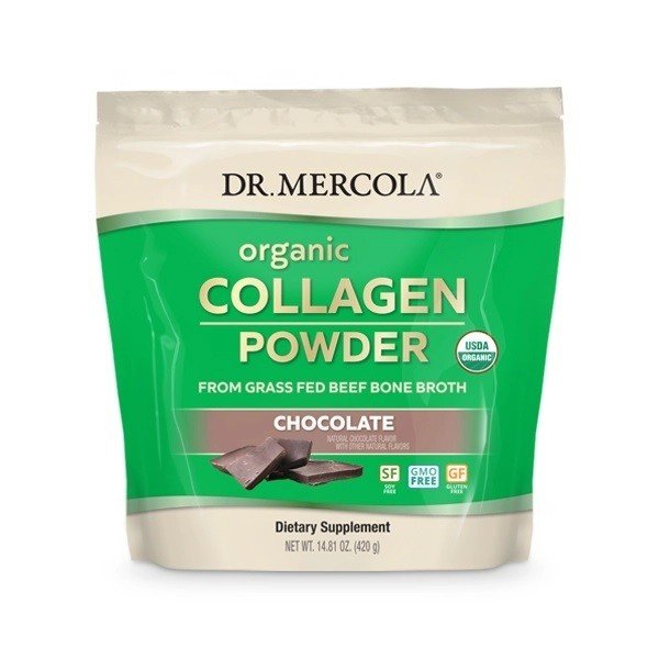 Dr. Mercola Organic Collagen Powder Beef Bone Broth Chocolate 14.81 oz (420 g) Bag