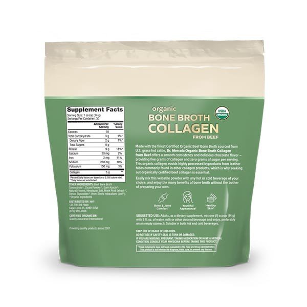 Dr. Mercola Organic Collagen Powder Beef Bone Broth Chocolate 14.81 oz (420 g) Bag