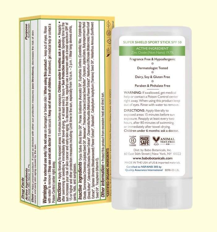 Babo Botanicals Super Shield SPF 50 Sport Stick Sunscreen for Face &amp; Body 0.6 oz Stick