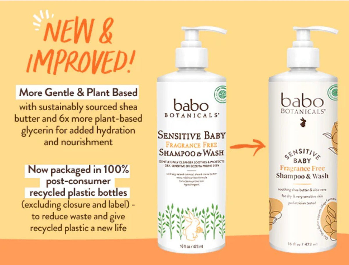 Babo Botanicals Sensitive Baby Fragrance Free Shampoo &amp; Wash 16 oz Liquid