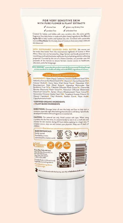 Babo Botanicals Sensitive Baby Fragance Free Hydra Lotion 8 oz Tube