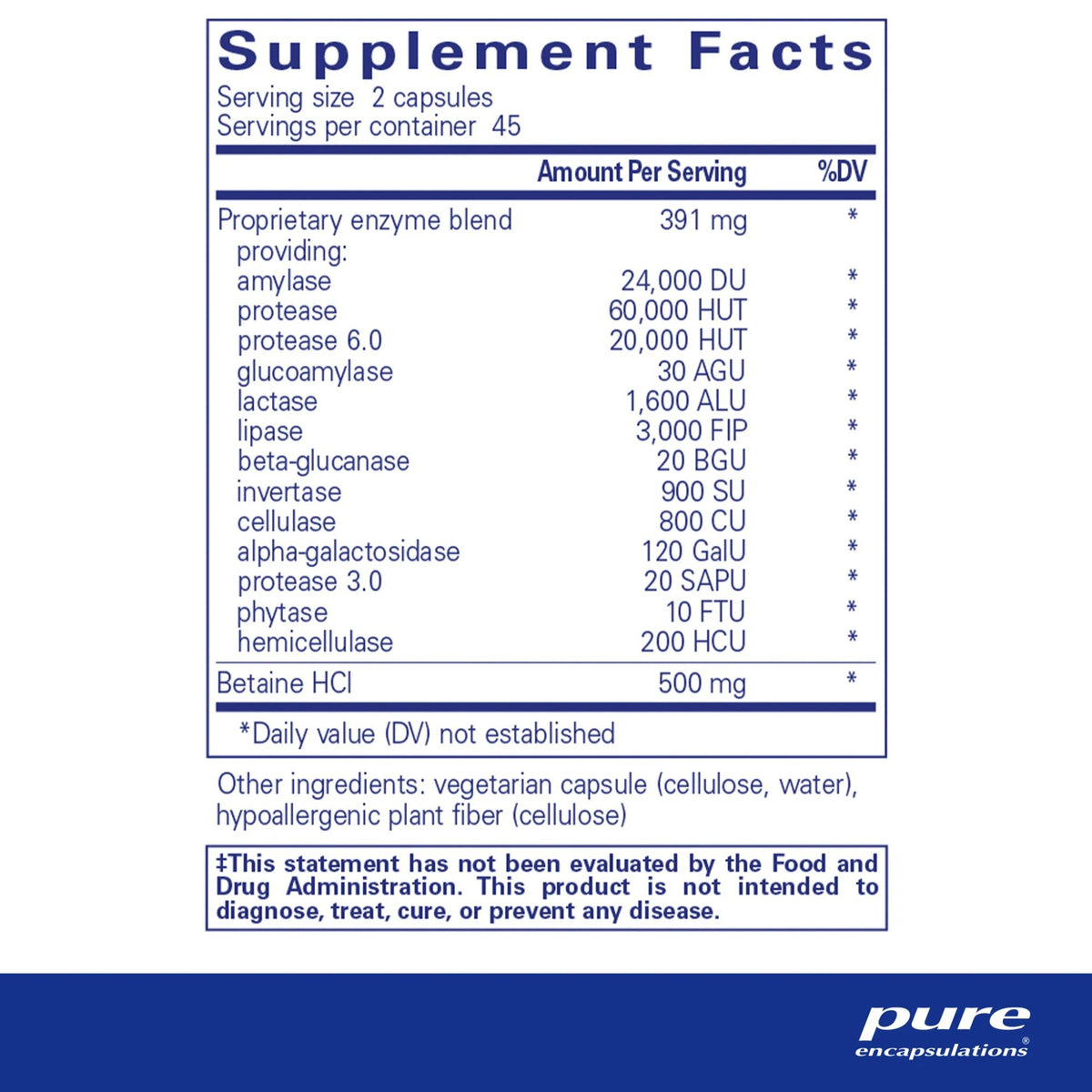 Pure Encapsulations Digestive Enzymes Ultra with Betaine HCl 90 Capsule