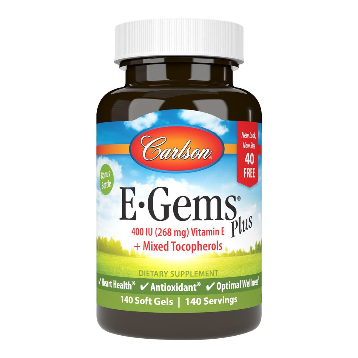 Carlson Laboratories E-Gems Plus 400IU(268 mg) Vitamin E + Mixed Tocopherols 140 Softgel