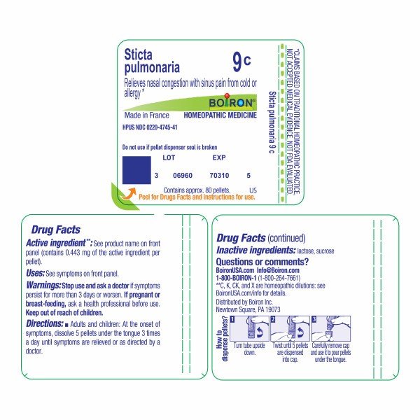 Boiron Sticta Pulmonaria 9C Homeopathic Single Medicine For Cough, Cold &amp; Flu 80 Pellet