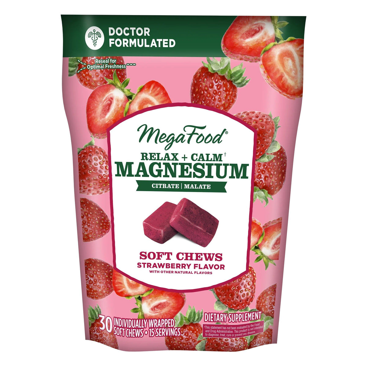 MegaFood Relax + Calm Magnesium Soft Chews Strawberry 30 Chewable