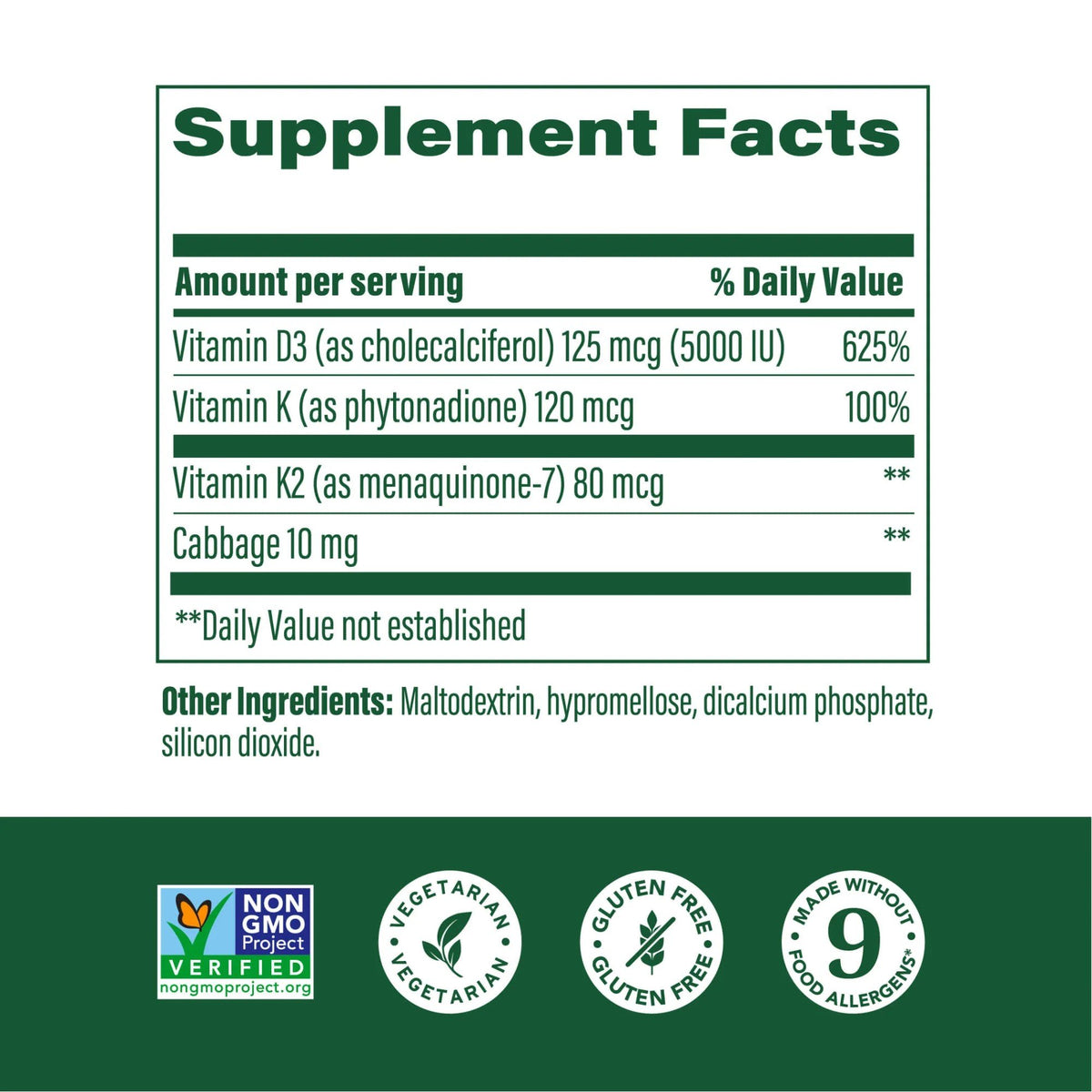 MegaFood Vitamin D3 5000 IU with K &amp; K2 60 Capsule