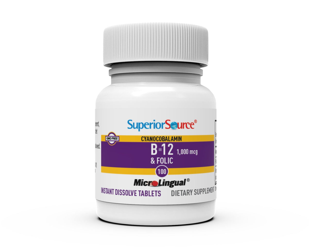 Superior Source NO SHOT B-12 1,000 mcg (as Cyanocobalamin) / Folic Acid 400 mcg 100 Sublingual Tablet