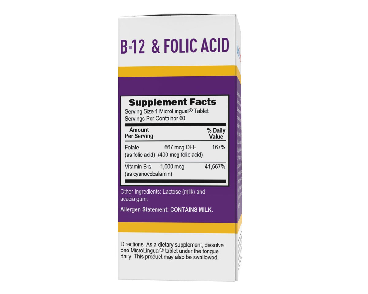 Superior Source No Shot B12 1000 mcg / Folic Acid 400 mcg 60 Sublingual Tablet