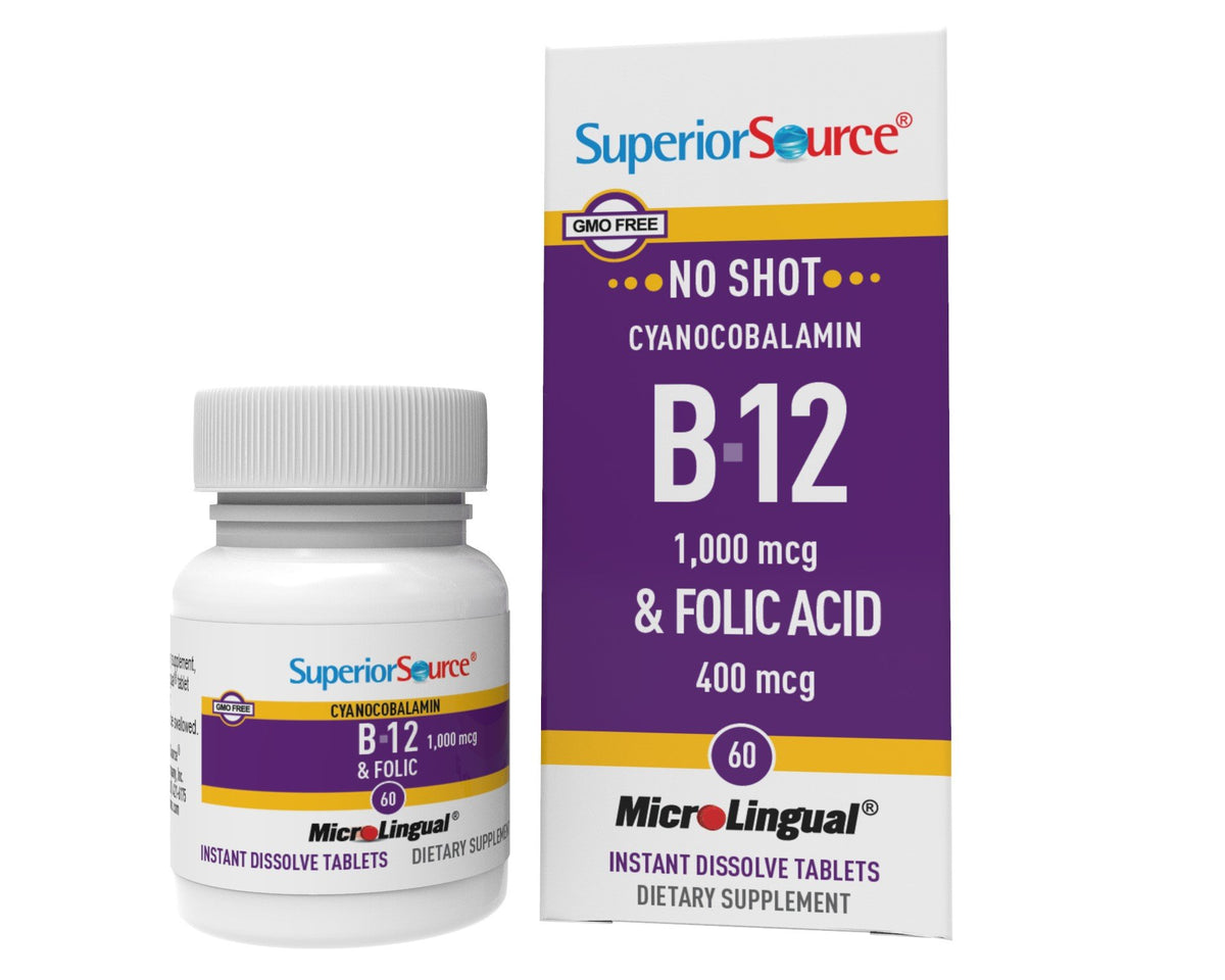 Superior Source No Shot B12 1000 mcg / Folic Acid 400 mcg 60 Sublingual Tablet