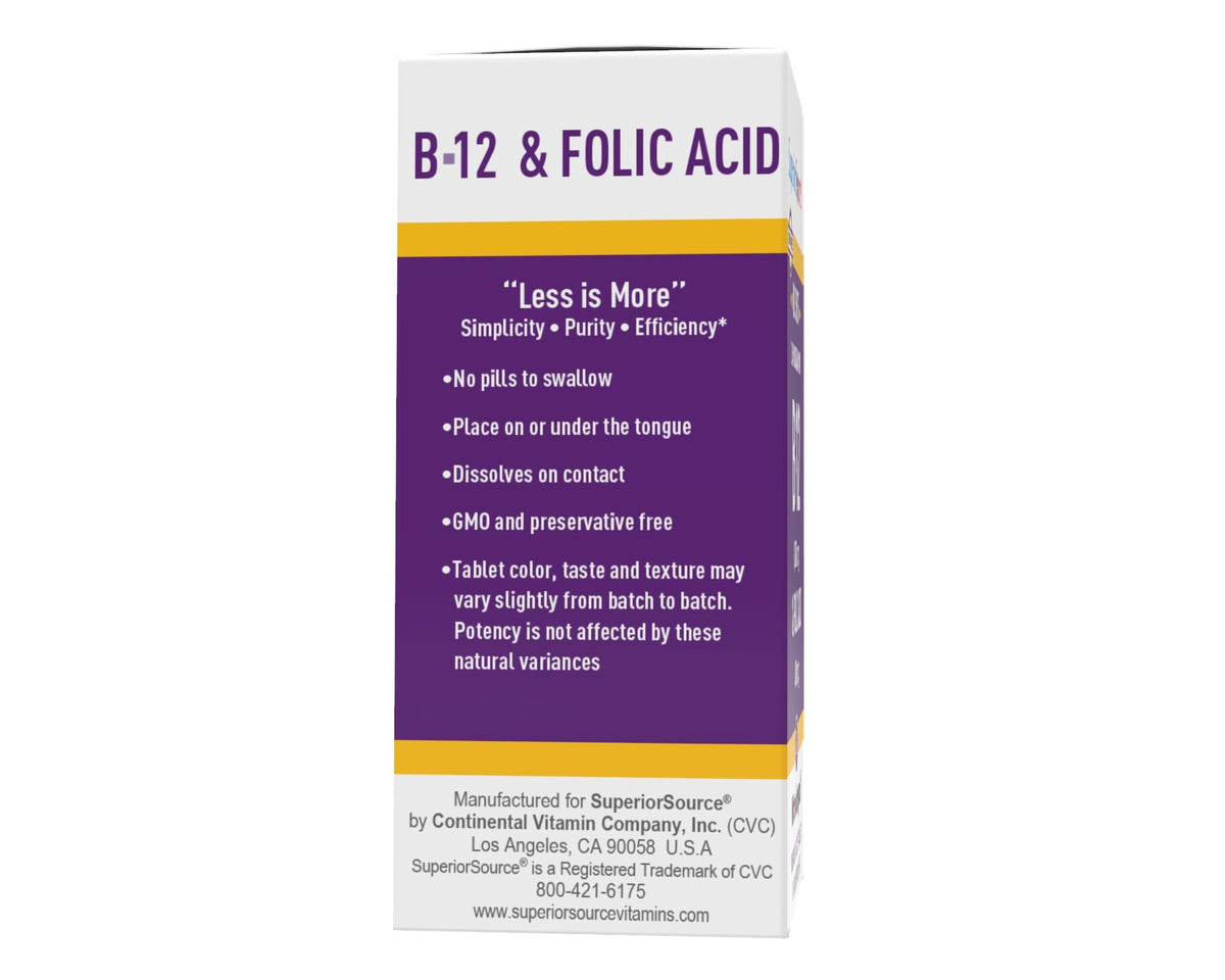 Superior Source No Shot B12 1000 mcg / Folic Acid 400 mcg 60 Sublingual Tablet