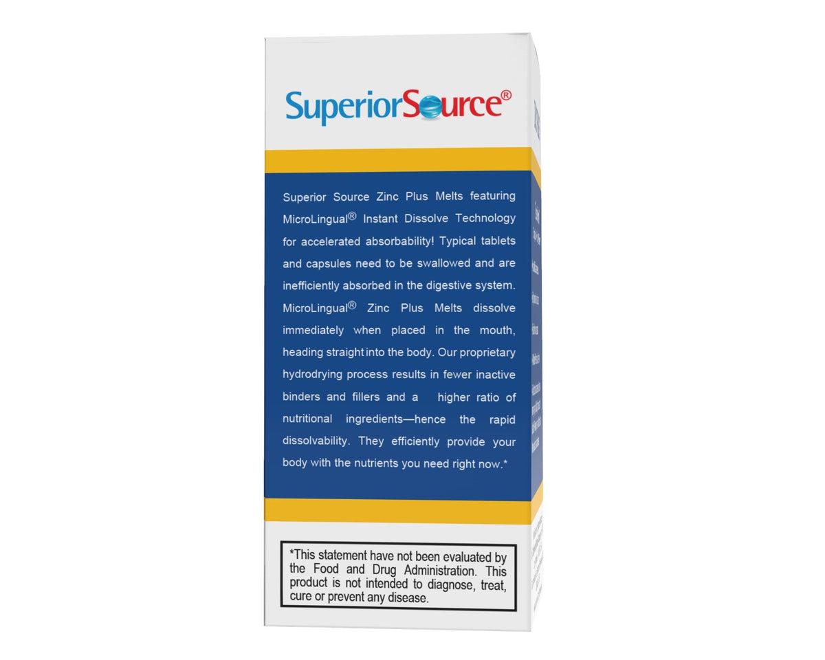 Superior Source Zinc Plus Vitamin C, D3 &amp; Elderberry Immune Support 90 Sublingual Tablet