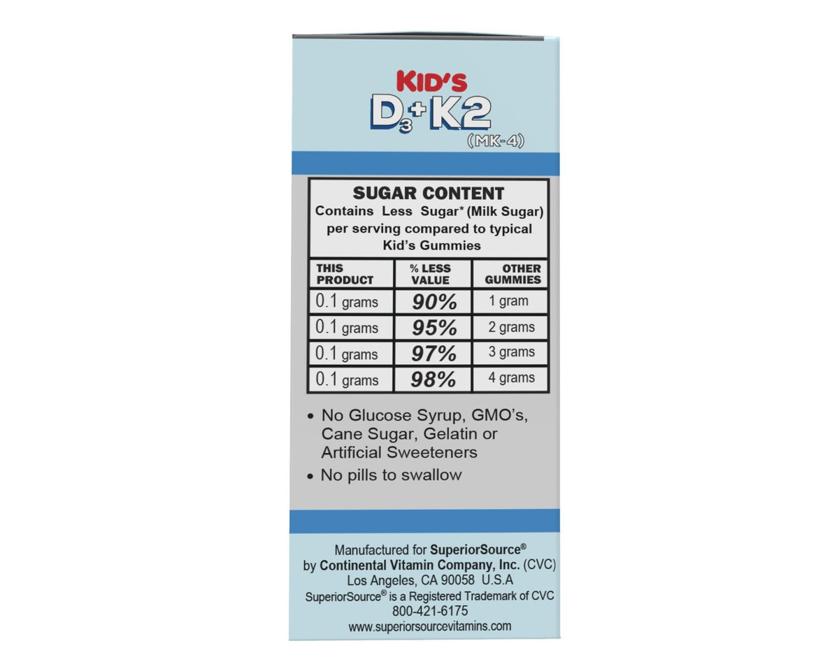 Superior Source Kid&#39;s D3 + K2 (Mk4) Clean Melts 60 Sublingual Tablet