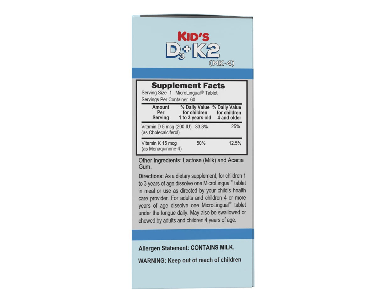 Superior Source Kid&#39;s D3 + K2 (Mk4) Clean Melts 60 Sublingual Tablet