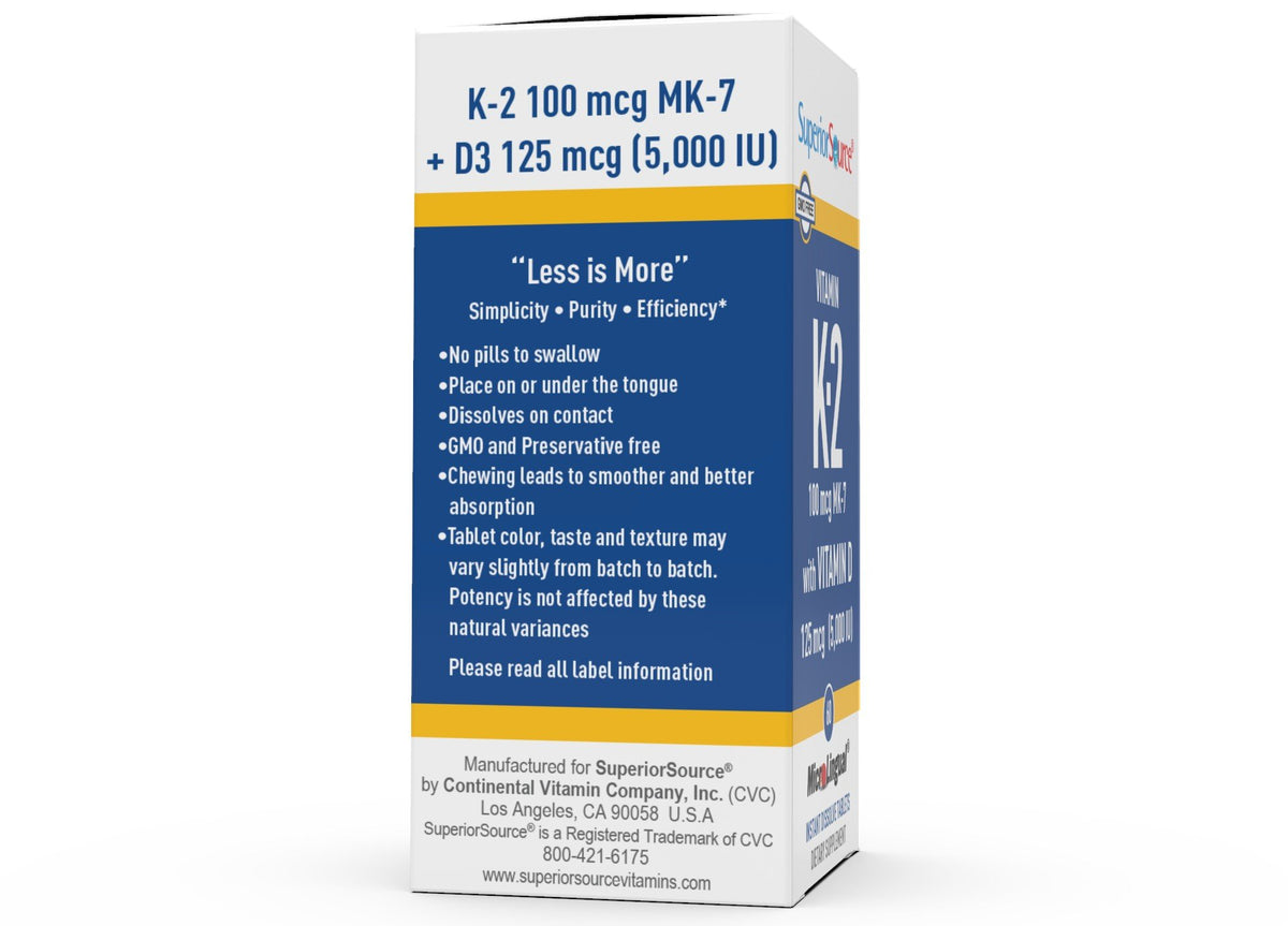 Superior Source K-2 100 mcg (MK-7) with D3 5,000 IU 60 Sublingual Tablet