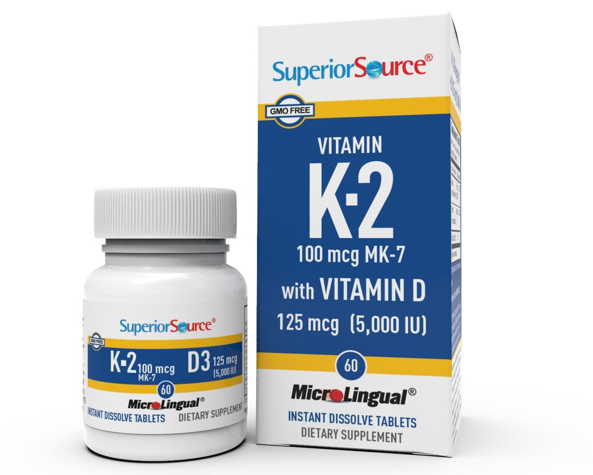 Superior Source K-2 100 mcg (MK-7) with D3 5,000 IU 60 Sublingual Tablet