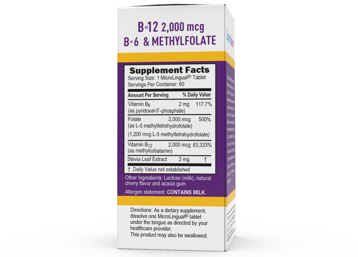 Superior Source No Shot Methyl B12 2,000 mcg B6 (P-5-p)/methylfolate 1200 mcg 60 Sublingual Tablet