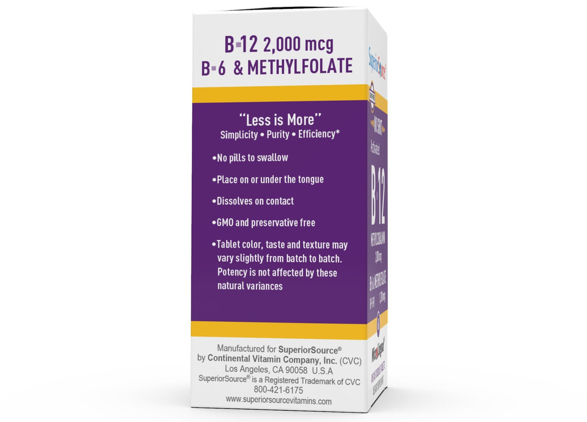 Superior Source No Shot Methyl B12 2,000 mcg B6 (P-5-p)/methylfolate 1200 mcg 60 Sublingual Tablet