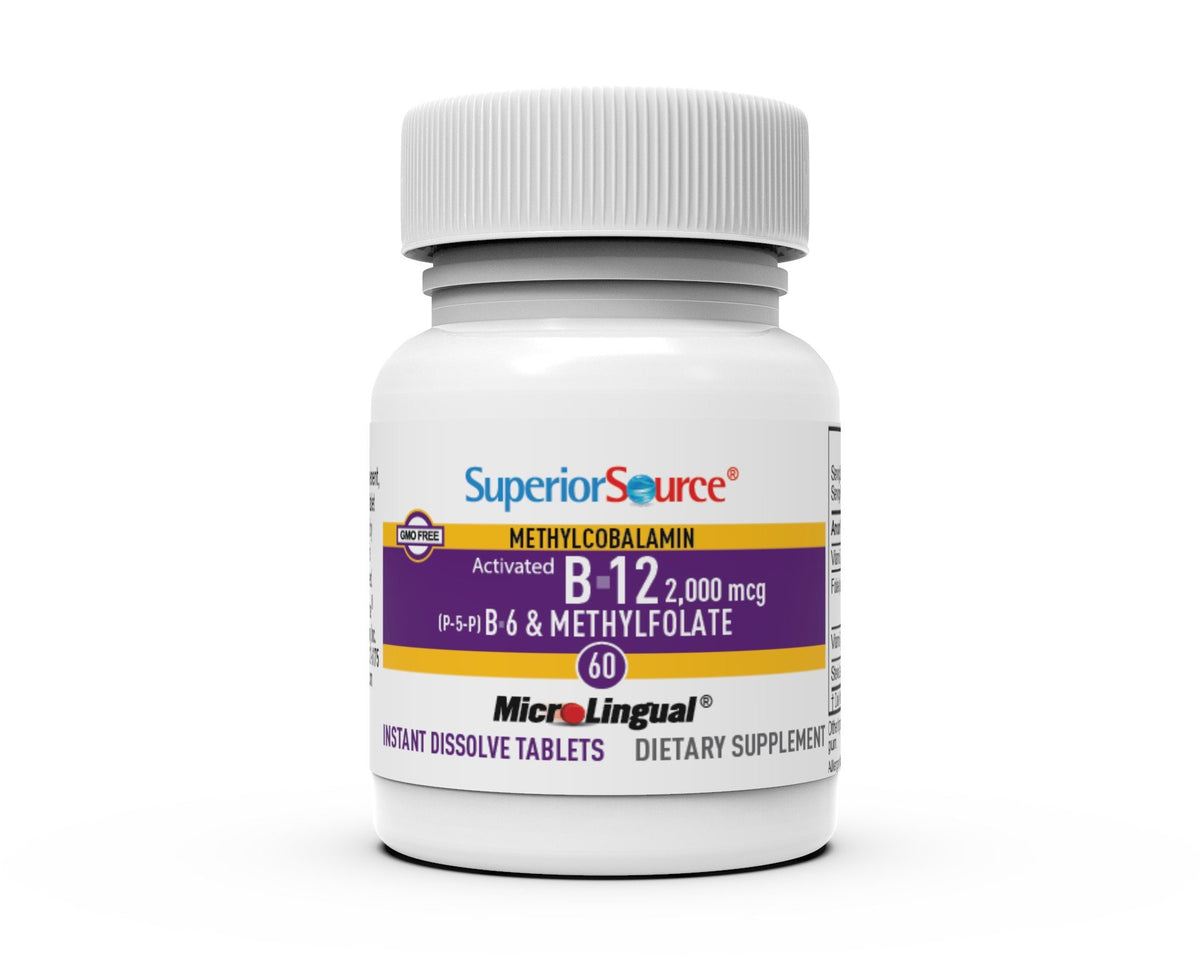 Superior Source No Shot Methyl B12 2,000 mcg B6 (P-5-p)/methylfolate 1200 mcg 60 Sublingual Tablet