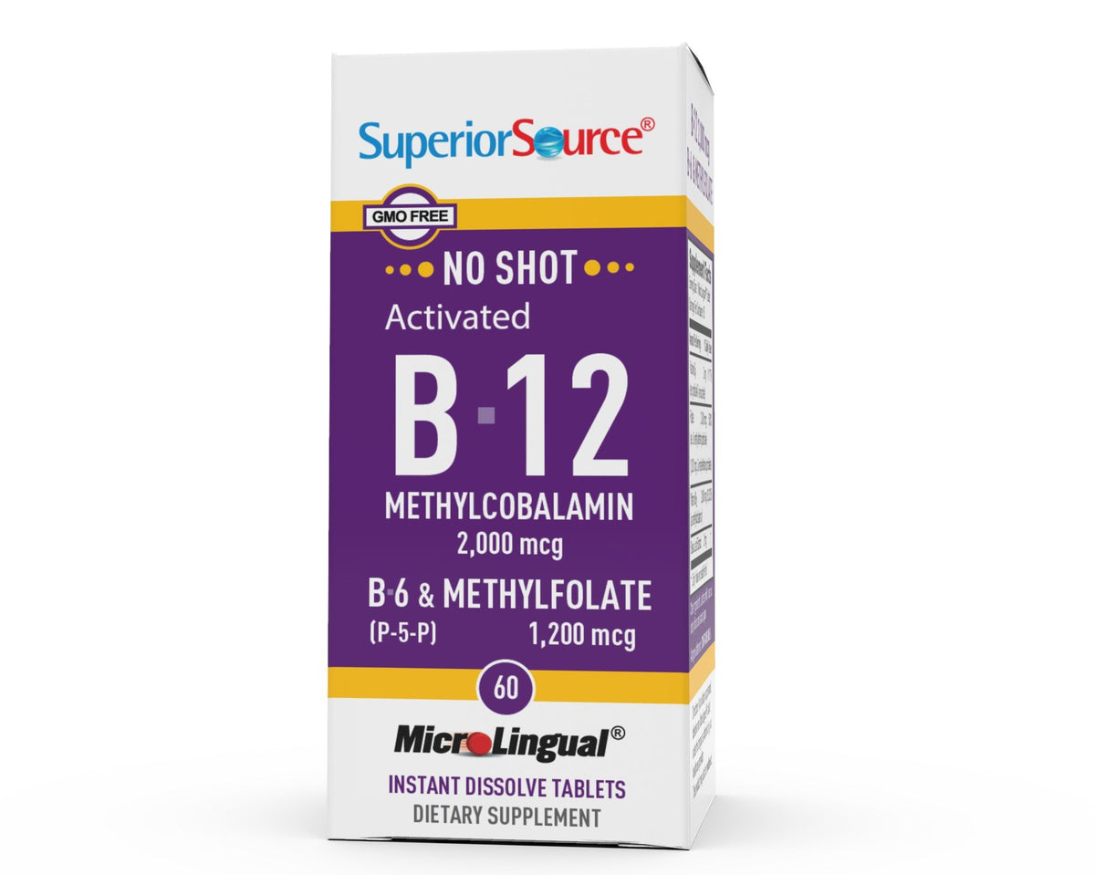 Superior Source No Shot Methyl B12 2,000 mcg B6 (P-5-p)/methylfolate 1200 mcg 60 Sublingual Tablet